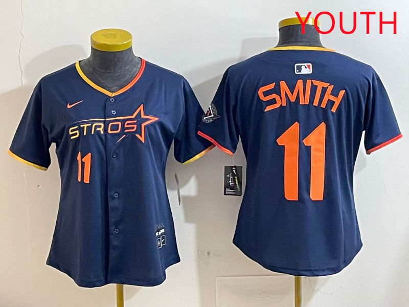 Youth Houston Astros #11 Smith Blue three generations Joint Name Nike 2025 MLB Jersey style 7